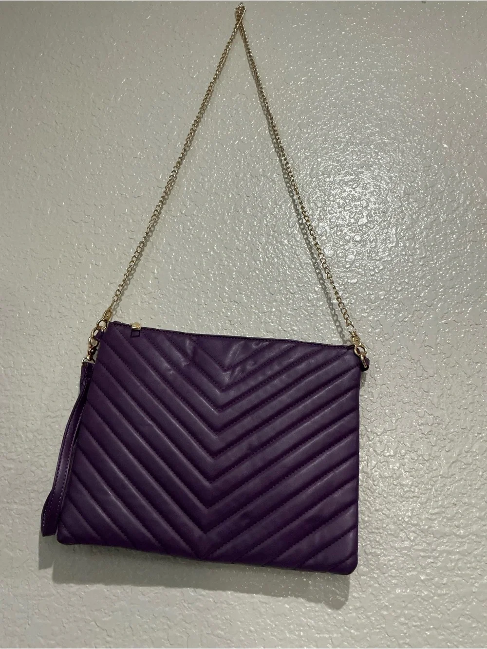 Quilted Purple Chain Strap Crossbody Clutch